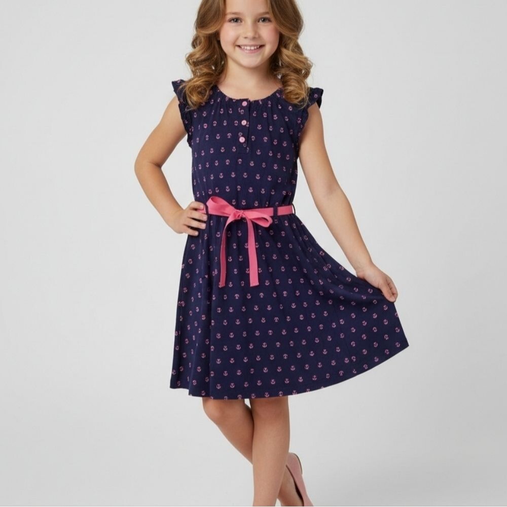 Carter's Navy Dress with Pink Anchor Print and Pink Bow